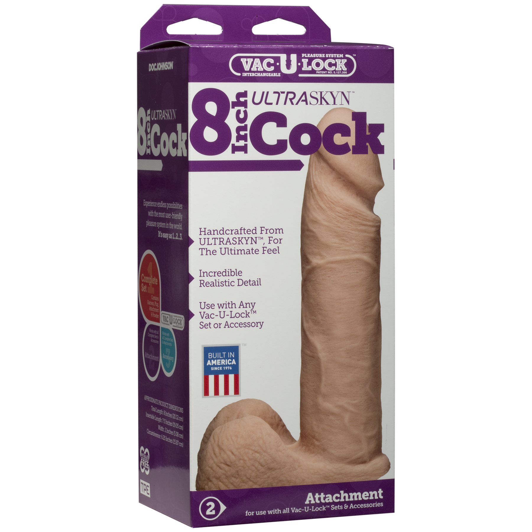 Фаллоимитатор Doc Johnson Vac-U-Lock - 8 Inch ULTRASKYN Cock White, диаметр 5,1см