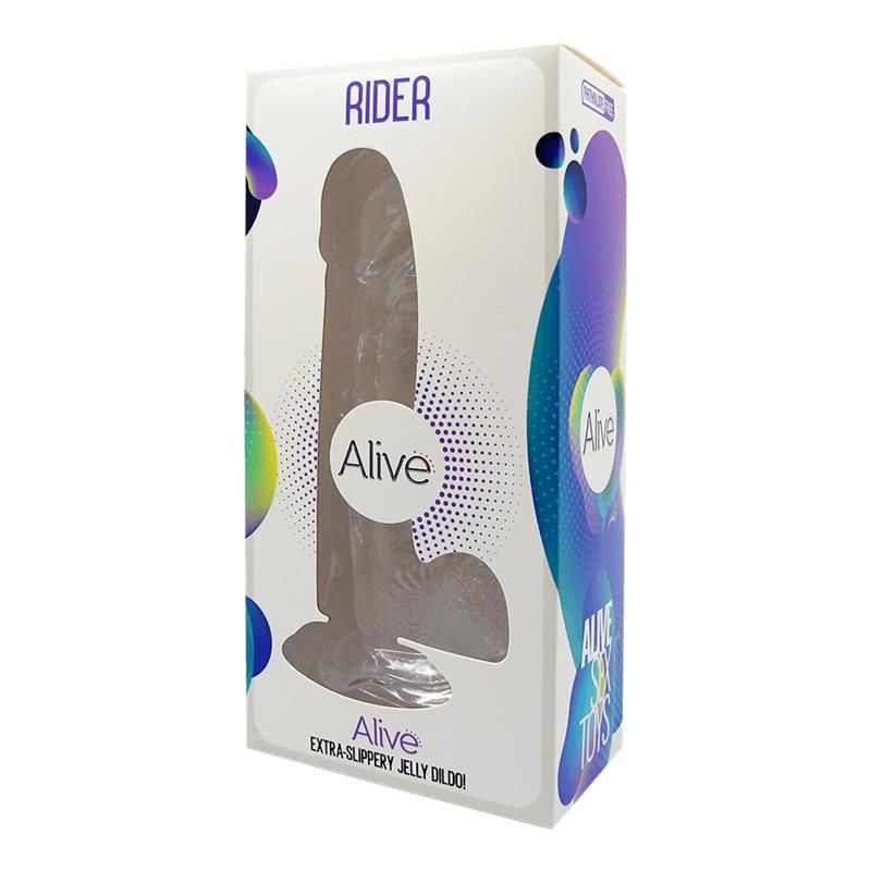 Прозрачный фаллоимитатор Alive Jelly Dildo Rider, ТПЕ, присоска, диаметр 4см, длина 20см