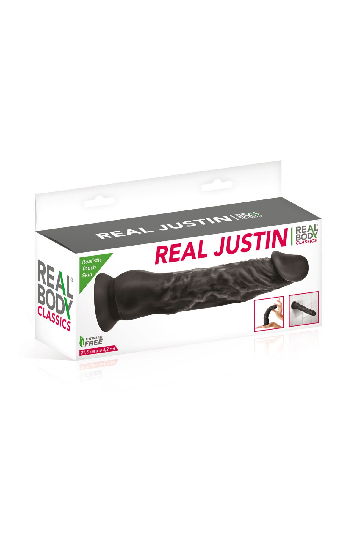 Фаллоимитатор с присоской Real Body - Real Justin Black, TPE, диаметр 4,2см