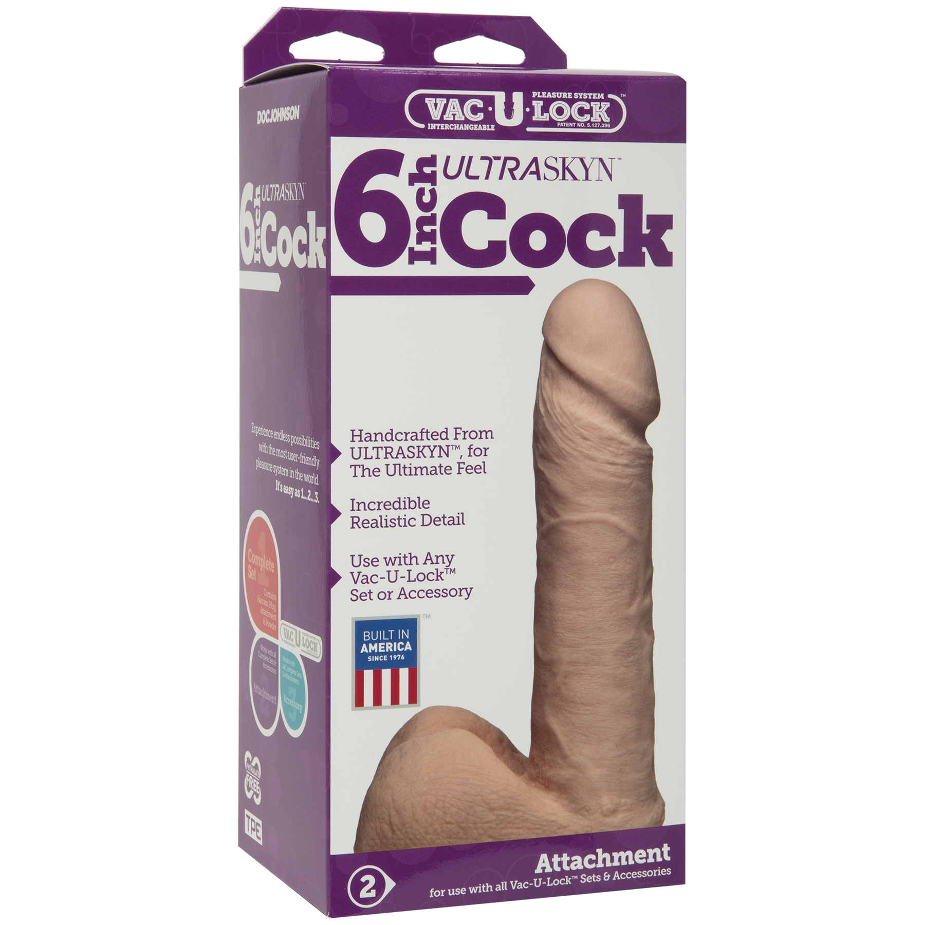 Фаллоимитатор Doc Johnson Vac-U-Lock - 6 Inch ULTRASKYN Cock White, диаметр 4,3см