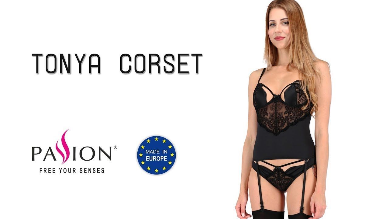 (SALE) Корсет с пажами TONYA CORSET black S/M - Passion Exclusive, трусики