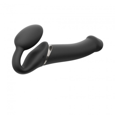 Безремневой страпон с вибрацией Strap-On-Me Vibrating Black L, диаметр 3,7см, пульт ДУ, регулируемый