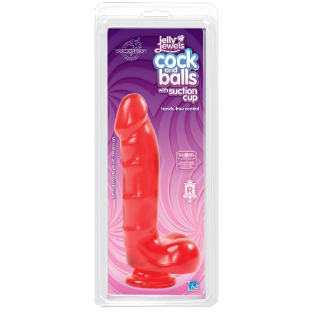 Фаллоимитатор Doc Johnson Jelly Jewels Cock & Balls Red, диаметр 3,6см, антибактериальный ПВХ